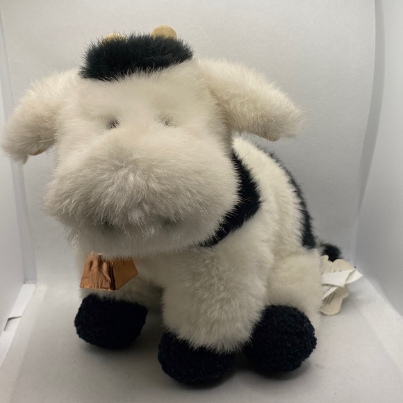 Gund Plush Cow With Brass Bell Soft Stuffed Animal 9” Toy Farm 1987 - Picture 1 of 12